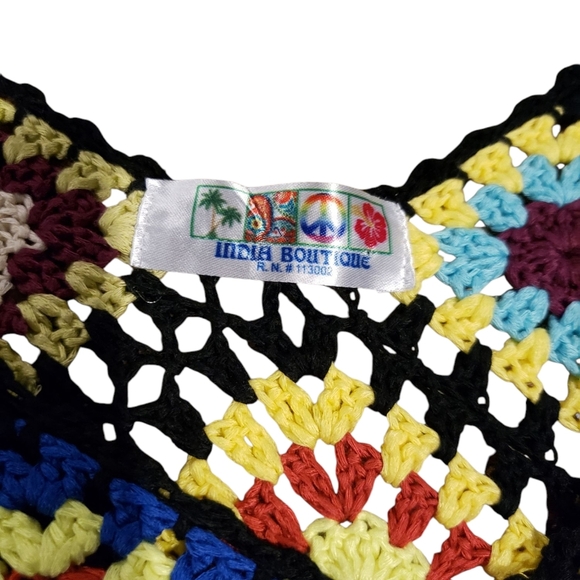 Granny Square Knit Gauze Black Swim Coverup OS - Picture 4 of 6